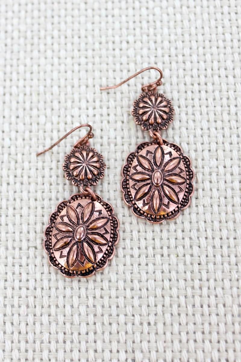 Copper Tone Earrings Concho