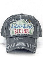 Load image into Gallery viewer, Distressed Black Cap The Adventure Begins
