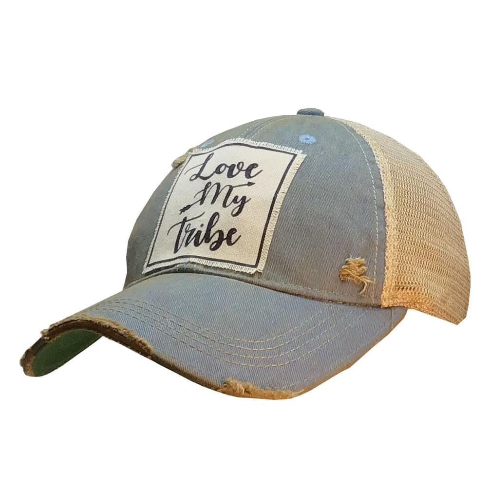 Distressed Trucker Cap Adult Women's Love My Tribe Blue