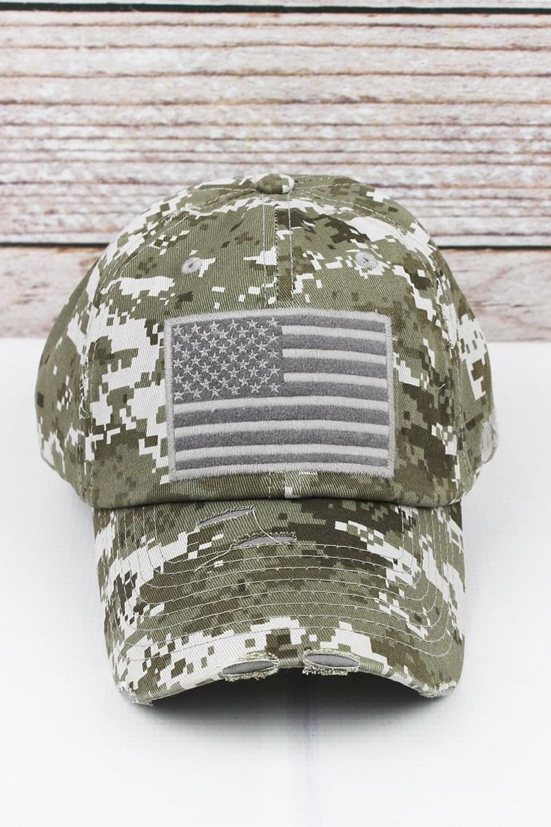 Distressed Ball Cap Digital Camo Flag Tactical Operator - Tribal Coast ArtBall Cap