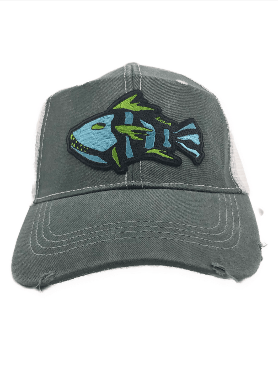 Distressed Trucker Adult Women's Cap Green With Tribal Patch - Tribal Coast ArtBall Cap