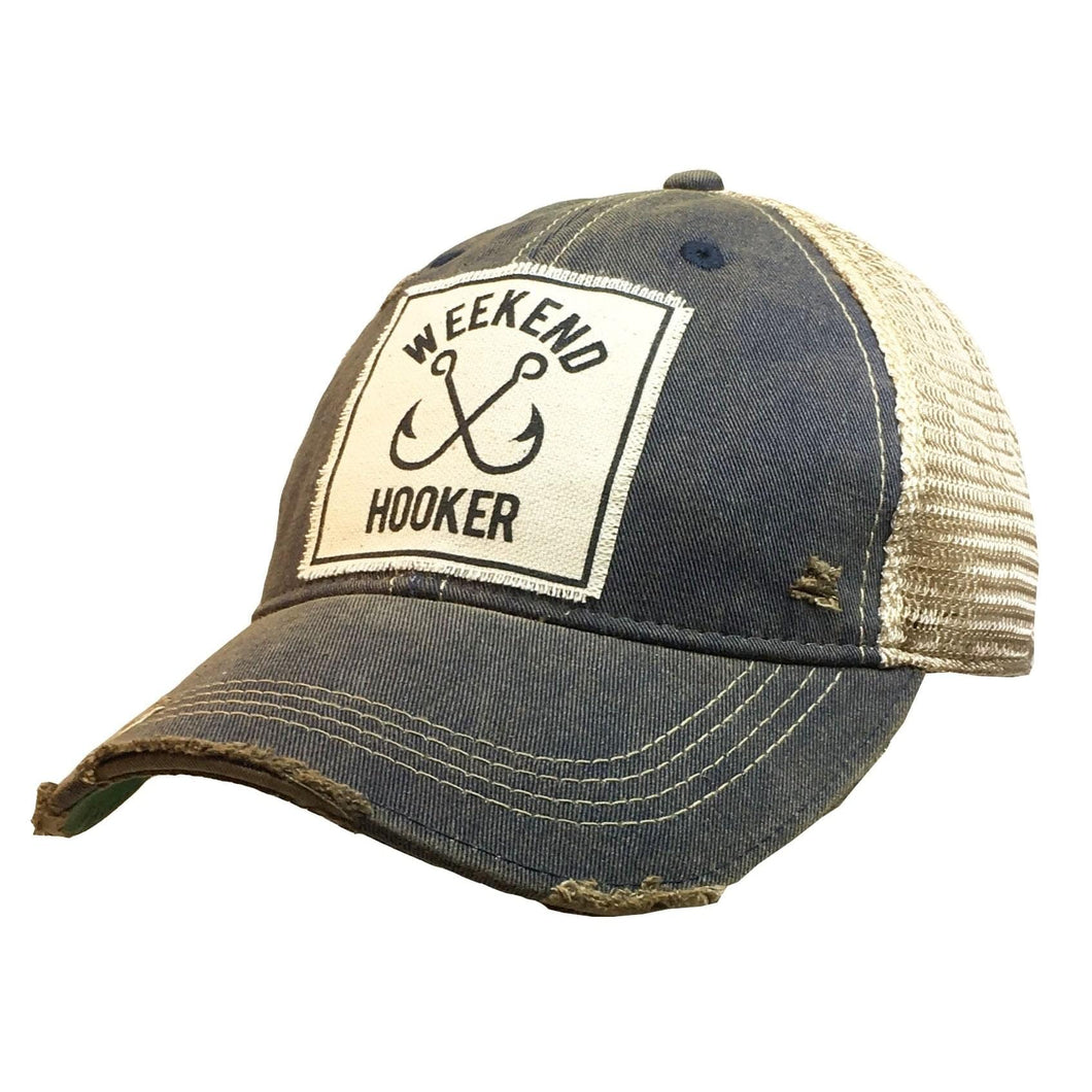 Distressed Trucker Adult Women's Cap Weekend Hooker Black and Tan - Tribal Coast ArtBall Cap