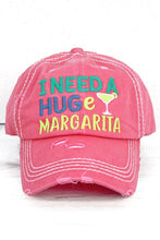 Load image into Gallery viewer, Distressed Trucker Cap Adult Woman&#39;s I Need A Huge Margarita - Tribal Coast ArtBall Cap
