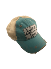 Load image into Gallery viewer, Distressed Trucker Cap Adult Women&#39;s Life Is Better On A Boat Aqua - Tribal Coast ArtBall Cap
