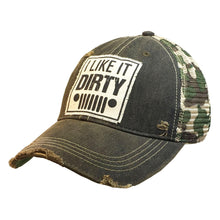 Load image into Gallery viewer, Distressed Trucker Cap Camo Mesh I Like It Dirty - Tribal Coast ArtBall Cap
