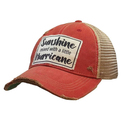 Distressed Trucker Cap Women's Adult Sunshine and Little Hurricane Red - Tribal Coast ArtBall Cap