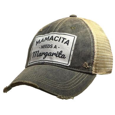 Distressed Trucker Hat Adult Women's Mamacita Needs A Margarita Light Black - Tribal Coast ArtBall Cap