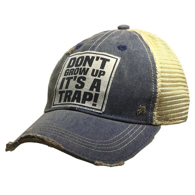 Distressed Trucker Hat Don't Grow Up It's A Trap Blue - Tribal Coast ArtBall Cap