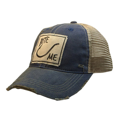 Distressed Trucker Snapback Hat Baseball Cap Bite Me Royal Blue - Tribal Coast ArtBallcaps