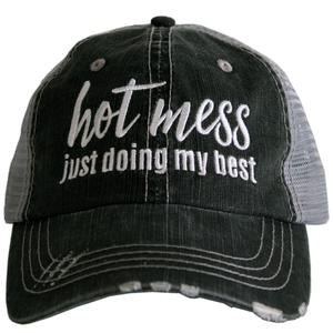 Distressed Trucker Snapback Hat Hot Mess Doing My Best Black - Tribal Coast ArtBall Cap