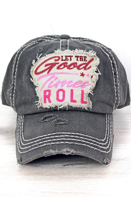 Distressed Trucker Snapback Women's Hat Let the Good Times Roll Light Black - Tribal Coast ArtBall Cap