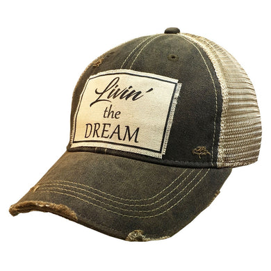 Distressed Trucker Women's Adult Cap Livin' The Dream Tan - Tribal Coast ArtBall Cap