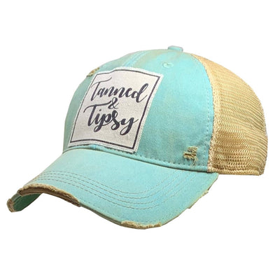 Distressed Trucker Women's Adult Cap Tanned & Tipsy Turquoise - Tribal Coast ArtBall Cap