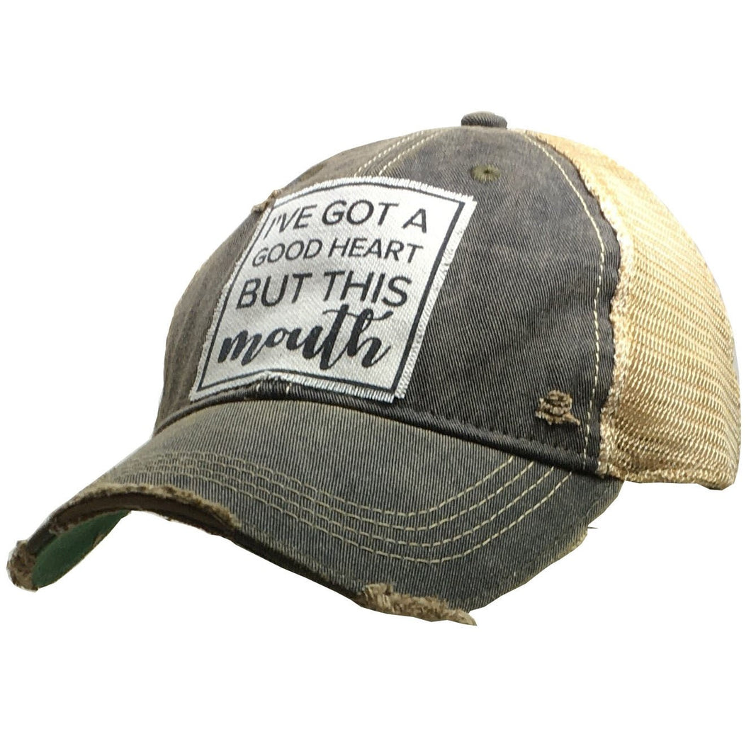 Distressed Trucker Women's Adult Hat I've Got A Good Heart But This Mouth Tan - Tribal Coast ArtBall Cap