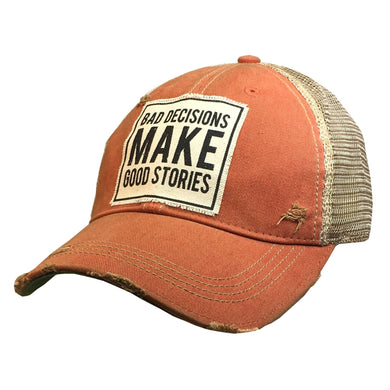 Distressed Trucker Women's Adult Snapback Cap Orange Bad Decisions Make Good Stories - Tribal Coast ArtBallcaps