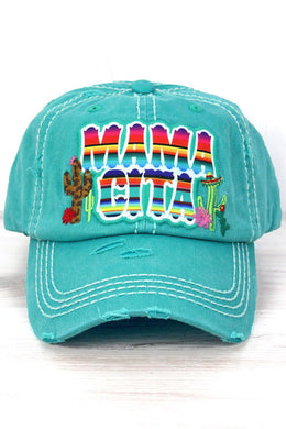 Distressed Turquoise Cap Serape Mamacita - Tribal Coast ArtBall Cap