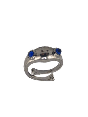 Frog Ring for Girls With Blue Rhinesone Eyes One Size Adjustable - Tribal Coast Artring