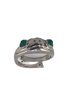 Frog Ring for Girls With Green Rhinesone Eyes One Size Adjustable - Tribal Coast Artring