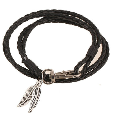 Handwoven Feather Leather Bracelet - Tribal Coast ArtBracelet