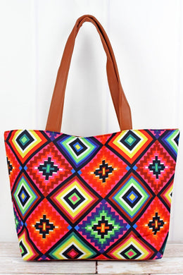 Kaleidoscope Shoulder Tote Bag Aztec Print Pattern Design - Tribal Coast ArtTote
