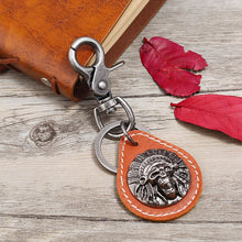 Load image into Gallery viewer, Leather Keychain Native Indian Skull - Tribal Coast Artkey chain
