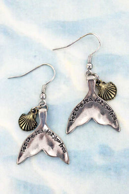 Mermaid Tail Earrings With Clam Shell Charm Silver Tone - Tribal Coast ArtEarrings