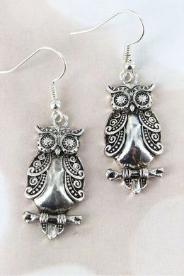 Owl Earrings Antique Silver Tone - Tribal Coast ArtEarrings