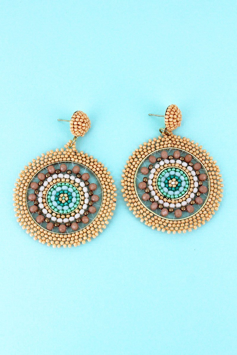 Peach Seed Bead Medallion Earrings Adult - Tribal Coast ArtEarrings