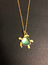 Load image into Gallery viewer, Sea Turtle Gold plated Sea glass Inset - Tribal Coast ArtNecklace
