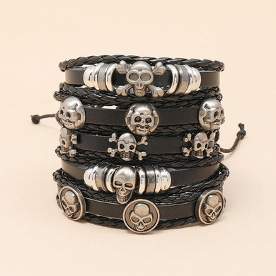 Set of Black Leather Skull Bracelets Teen Boys - Tribal Coast ArtBracelet