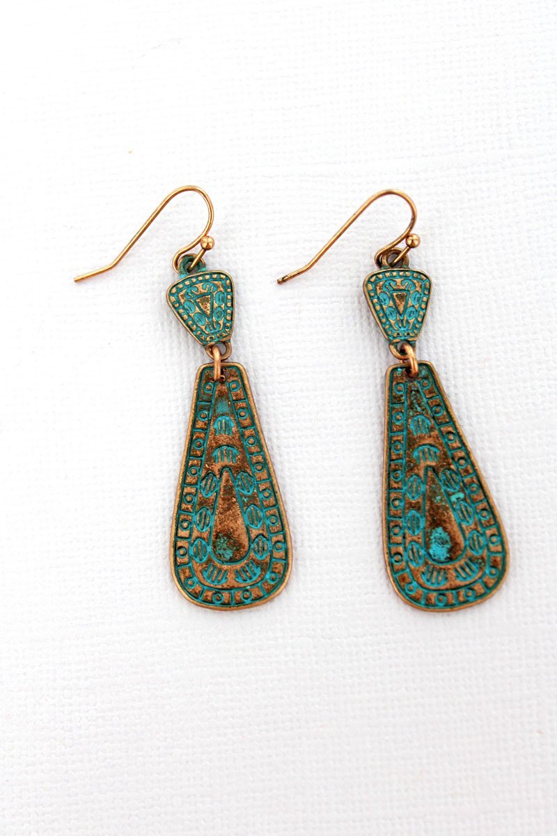 Teardrop Burnished Coppertone Earrings Turquoise - Tribal Coast ArtEarrings