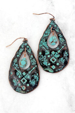 Teardrop Earrings Adult Turquoise and Copper Tone - Tribal Coast ArtEarrings