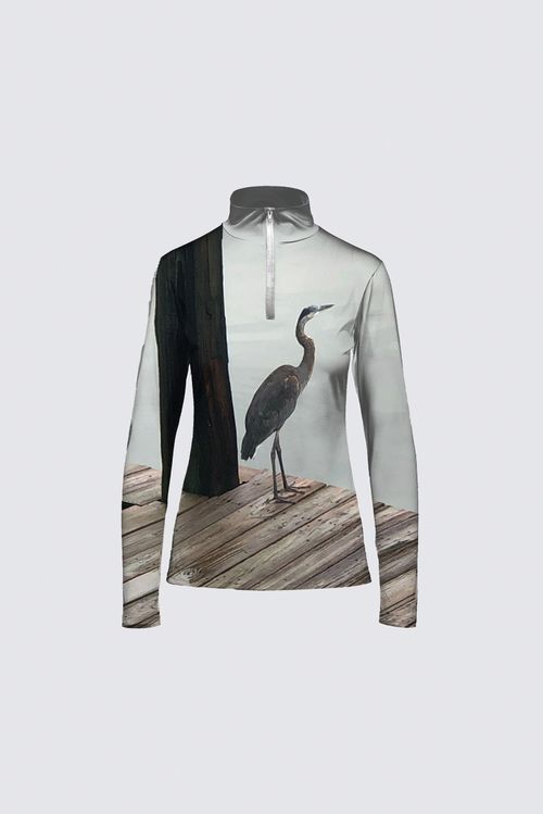 Tribal Coast Art Dock Bird Long Sleeve Shirt Zipper *Special Order* - Tribal Coast Artlong sleeve half zip up