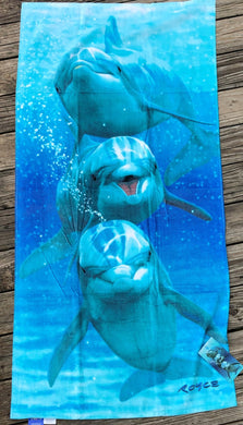 Tribal Coast Art Dolphin Velour Beach Towel 30 inch x 60 inch - Tribal Coast ArtBeach Towel