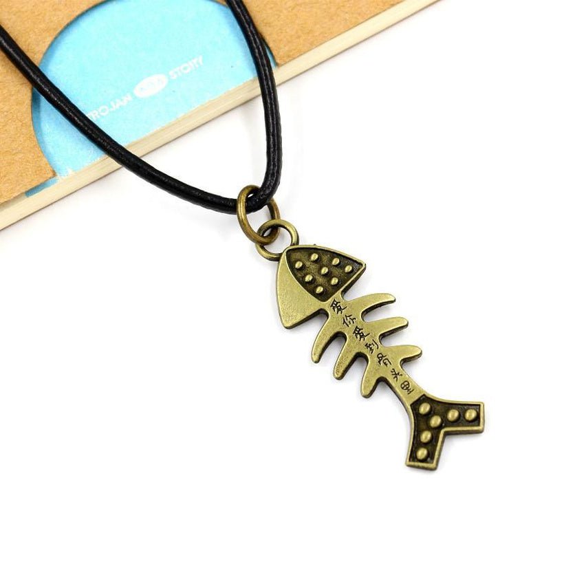 Tribal Coast Art Fishbone Pendant Black Leather Cord - Tribal Coast ArtNecklace