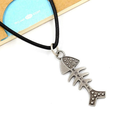 Tribal Coast Art Fishbone Pendant Black Leather Cord - Tribal Coast ArtNecklace