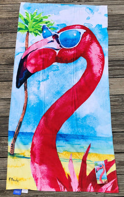 Tribal Coast Art Flamingo Velour Beach Towel 30 inch x 60 inch - Tribal Coast ArtBeach Towel