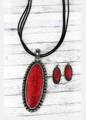 Tribal Coast Art Red Oval Women's Adult Necklace and Earring Set - Tribal Coast Artnecklace earring set
