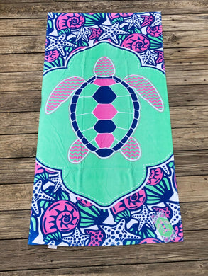 Tribal Coast Art Turtle Turquoise Green Velour Beach Towel 30 inch x 60 inch - Tribal Coast ArtBeach Towel