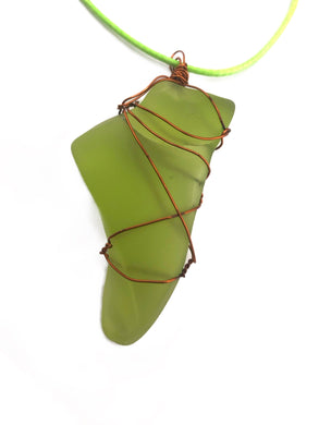 Tumbled Glass Pendant Triangle Green With Necklace - Tribal Coast ArtNecklace