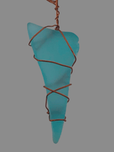 Load image into Gallery viewer, Tumbled Glass Pendant Triangle Turquoise With Necklace - Tribal Coast ArtNecklace
