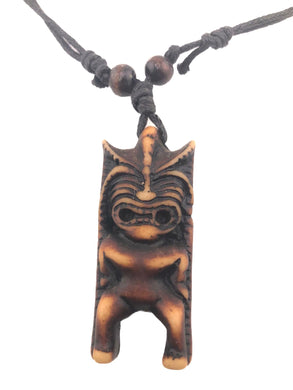 Unisex Kids Double Corded Tiki Totem Necklace and Pendant With Brown Tones - Tribal Coast ArtNecklace