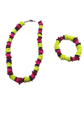 Unisex Kids Puka Necklace Bracelet Set Pink Red Yellow Blue Black Multi Color - Tribal Coast ArtNecklace Bracelet Set