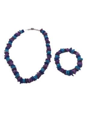 Unisex Kids Puka Necklace Bracelet Set Turquoise Blue Purple Multi Color - Tribal Coast ArtNecklace Bracelet Set