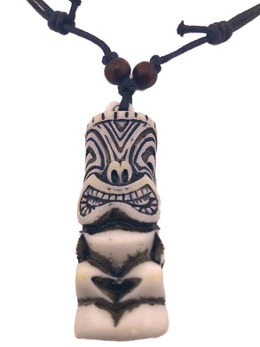Unisex Kids White Double Corded Tiki Totem Necklace and Pendant - Tribal Coast ArtNecklace