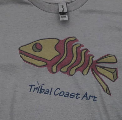 Unisex T Shirt Adult Large Gray with Graphic Design Fish Bones - Tribal Coast ArtT-Shirt