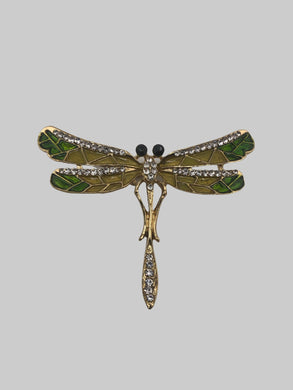 Vintage Dragonfly Brooch Gold Silver Green Tone - Tribal Coast Artbrooch