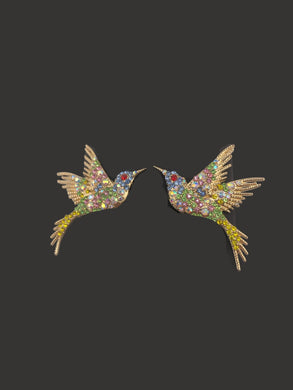 Vintage Hummingbird Earrings Multi Color With Gold Tones - Tribal Coast ArtEarrings