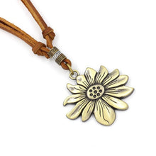Load image into Gallery viewer, Vintage Long Leather Flower Necklace - Tribal Coast ArtNecklace
