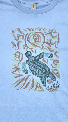 Women's T Shirt Adult Extra Large Blue with Graphic Design Turtle Swirls - Tribal Coast ArtT-Shirt